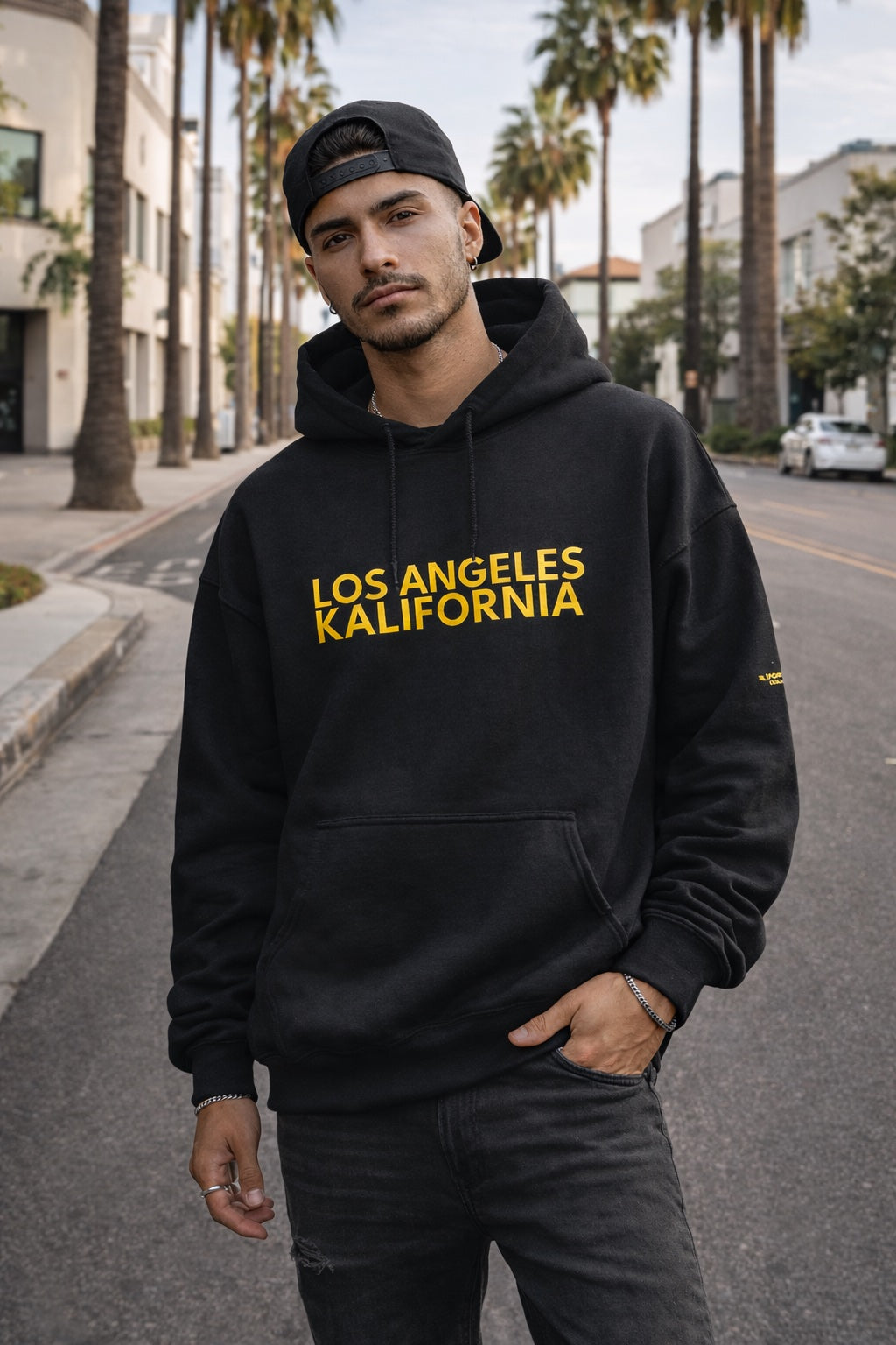 Los Angeles hoodie black with yellow text