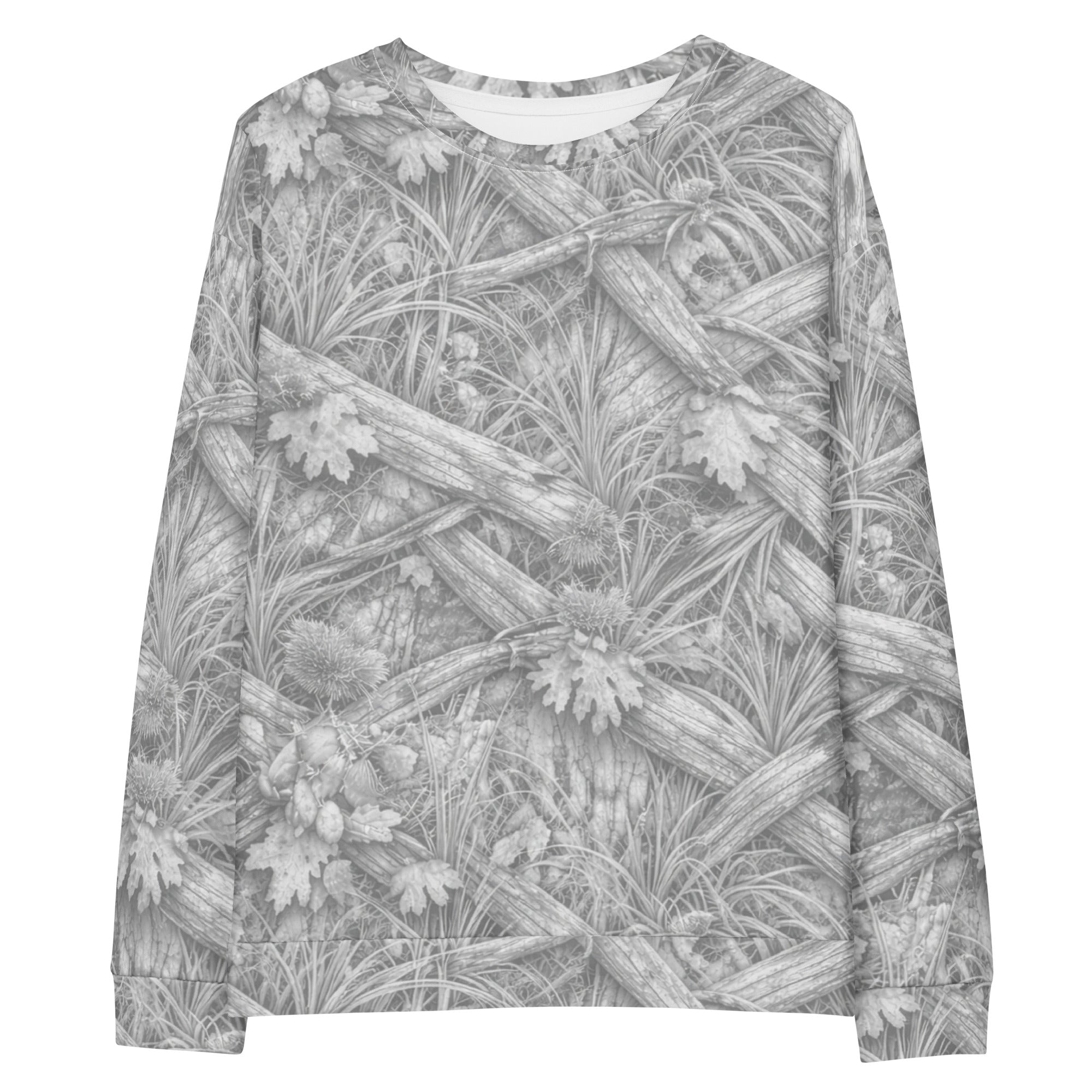 Modern hunter camo sweatshirt with monochrome camouflage pattern and relaxed fit