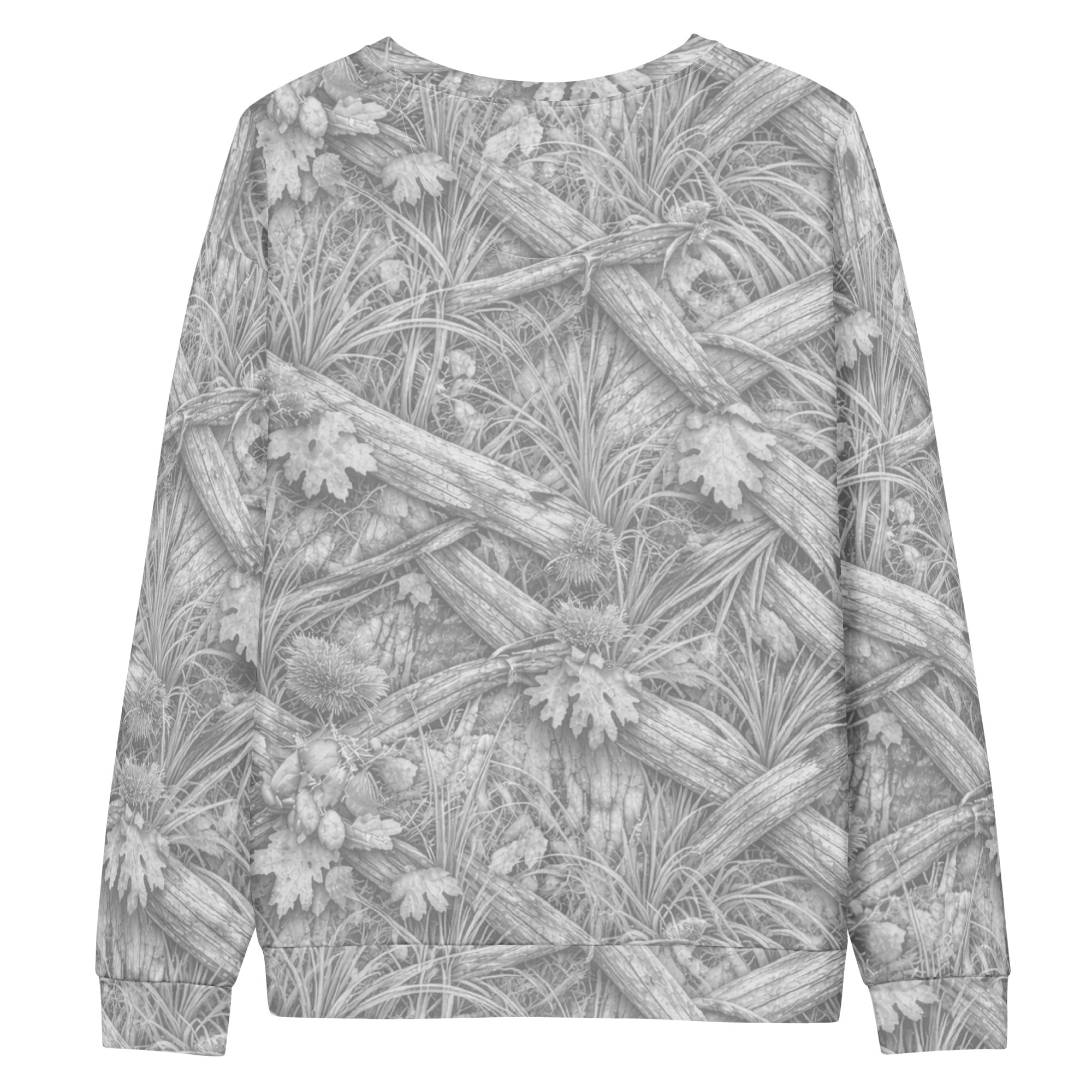 Modern hunter camo sweatshirt with monochrome camouflage pattern and relaxed fit